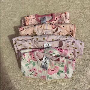 4 Gerber Baby Girl Floral and Polka Dot Onesies
